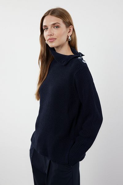 Trendyol Collection Sötétkék kötöttáru pulóver - gallérgombos részlet TWOAW25KZ00123
