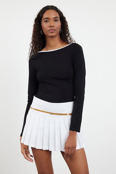 Trendyol Collection Чорна блузка Orme без спинки облягаючого силуету в клітинку TWOAW25BZ00026