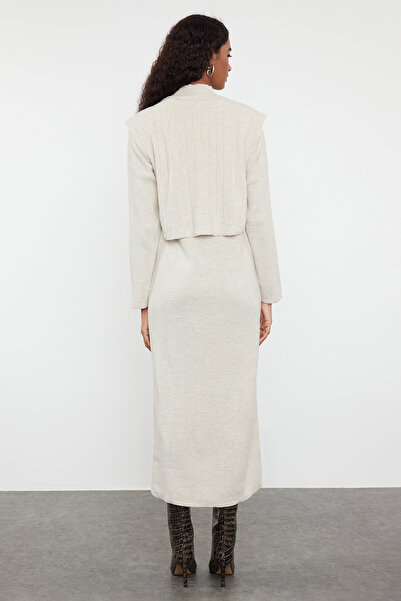 Trendyol Modest Πλεκτό Σετ Πουλόβερ και Φόρεμα - Πέτρα Tctaw25us00058