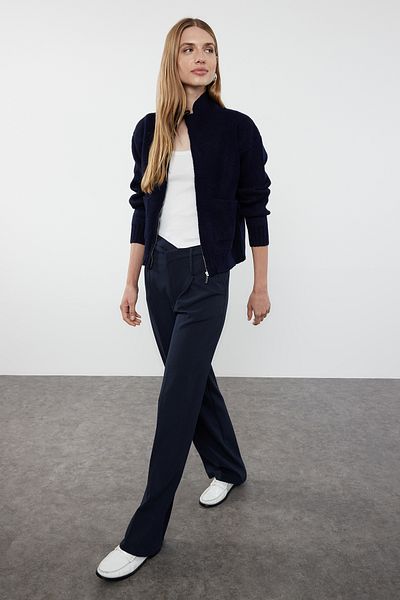 Trendyol Collection Темно-синій м'який светр на блискавці TWOAW25HI00019
