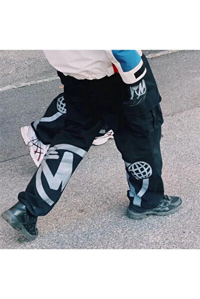 Köstebek Siyah Minus Two Kargo Cepli Lastikli Paraşüt Pantolon