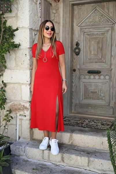 Decoan Női rövid ujjú V-nyakú maxi ruha 124 cm