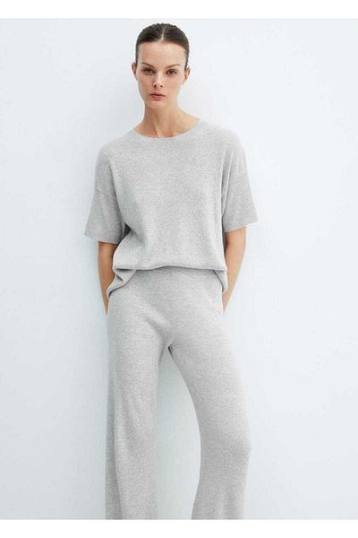 MANGO Woman Πλεκτό μπλουζάκι από βαμβακερό λινό μείγμα