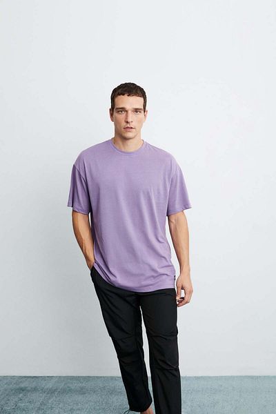 GRIMELANGE Чоловіча футболка Jett Oversize Fit 100 бавовняна товста текстурована фіолетова футболка