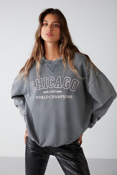 GRIMELANGE Amelia Women - Soft Fleece Printed Oversize Sweatshirt, City Themed, Anthracite