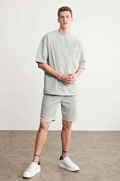 GRIMELANGE Colombıa Erkek 2'li Set Comfort Fit Rahat Kalıp Yazı Nakışlı Şardonsuz Grimelanj Eşofman Takımı