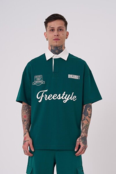 Machinist Мъжка тениска с висока яка в цвят петролно зелено