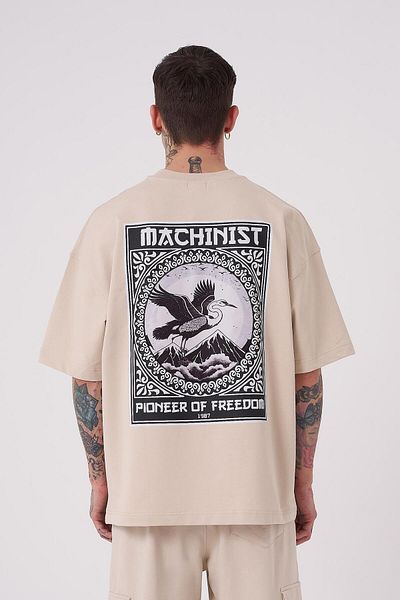 Machinist Ανδρικό μπλουζάκι με στάμπα Crane Patch Oversize ανοιχτό μπεζ