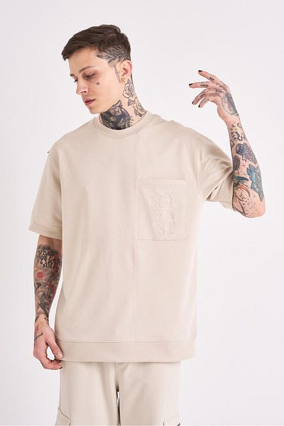 Machinist Ανδρικό μπλουζάκι MCHNST Design Basic Oversize ανοιχτό μπεζ