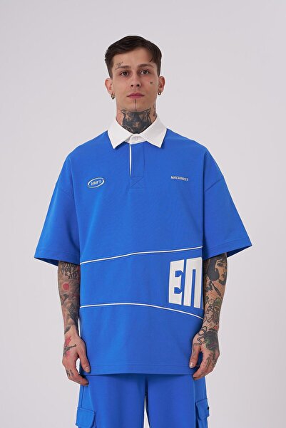 Machinist Ανδρικό μπλουζάκι Endless με τύπωμα Polo με λαιμόκοψη γαλάζιο