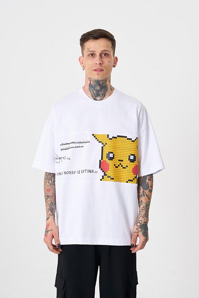 Machinist Ανδρικό λευκό μπλουζάκι με στάμπα Pikachu