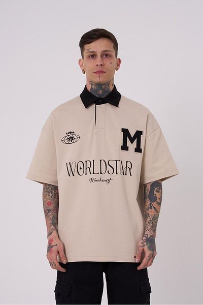 Machinist Ανδρικό μπλουζάκι World Star Polo με λαιμόκοψη ανοιχτό μπεζ