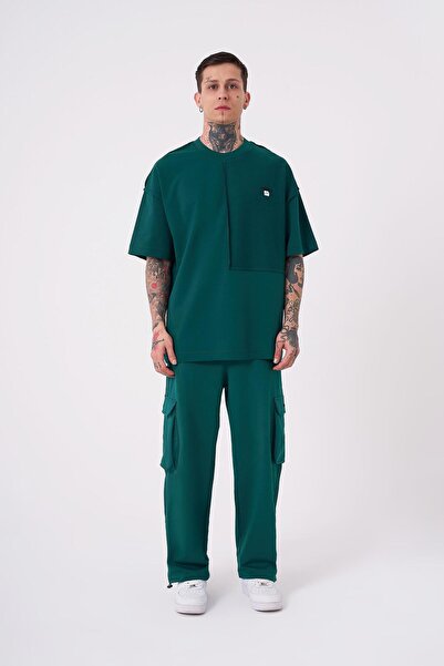 Machinist Ανδρικό μπλουζάκι με στάμπα Reverse Sttich Oversize Petrol Green T-shirt