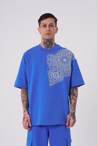 Machinist Ανδρικό μπλουζάκι με Ethnic Κέντημα Oversize γαλάζιο