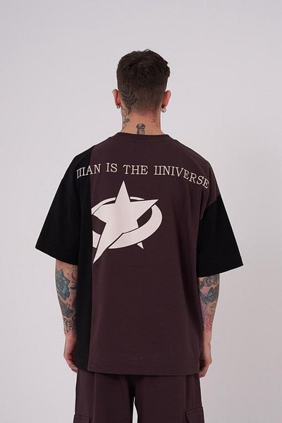 Machinist Ανδρικό Ripped Technical Κεντημένο Oversize Καφέ T-Shirt