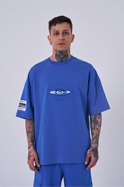 Machinist Tricou pentru bărbați Born Again Eye imprimat oversize albastru deschis