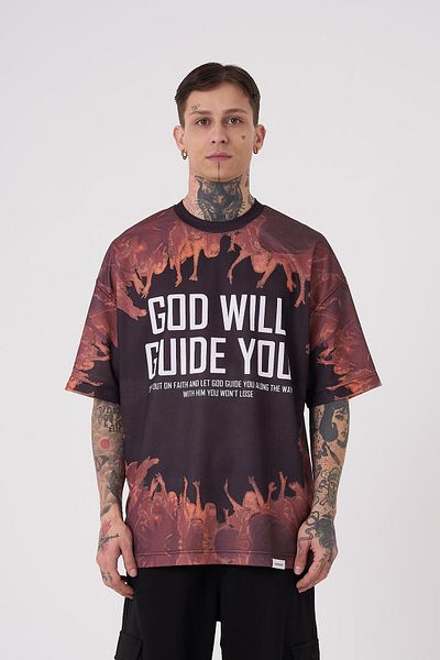 Machinist Ανδρικό μπλουζάκι God Will Guide You Printed Oversize Μαύρο T-Shirt