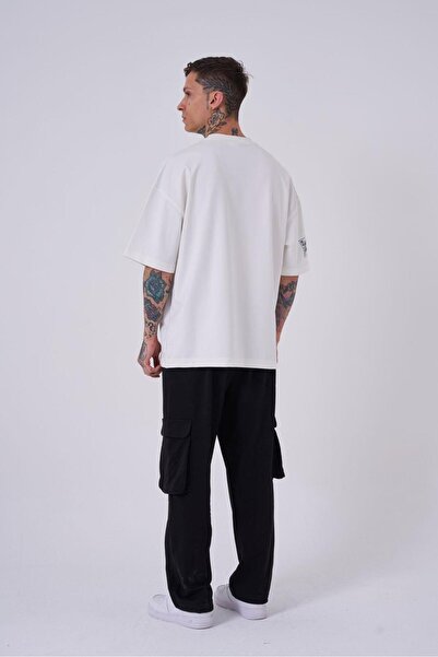 Machinist Men's Born Again Eye Printed Oversize Ecru T-Shirt