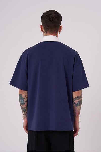 Machinist Men's Freestyle Polo Collar Navy Blue T-shirt
