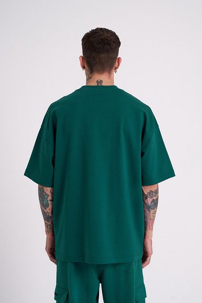 Machinist Men's Sneaking Roses Embroidered Oversize Petrol Green T-Shirt
