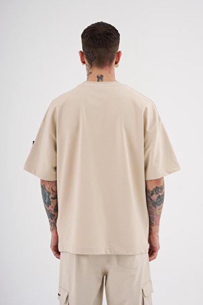 Machinist Ανδρικό μπλουζάκι με στάμπα με στάμπα μεγάλου μεγέθους ανοιχτό μπεζ