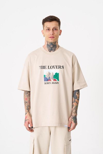 Machinist Tricou pentru bărbați The Lovers imprimat oversize bej deschis