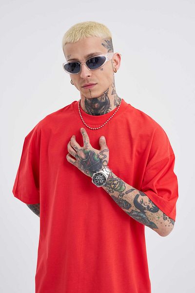 Machinist Ανδρικό μπλουζάκι Basic Super Cotton Oversize Pomegranate