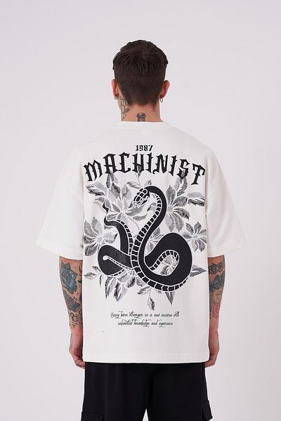 Machinist Ανδρικό μπλουζάκι Snake Aplique Printed Oversize Ecru