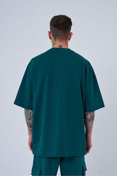 Machinist Ανδρικό μπλουζάκι με στάμπα λουλουδιών Oversize Petrol Green T-shirt