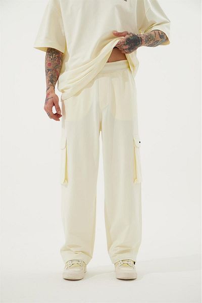 Machinist Ανδρικό φαρδύ κρεμ παντελόνι Cargo Pocket Oversize
