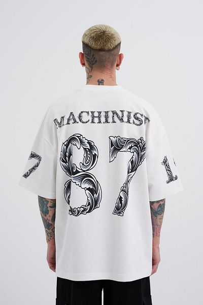 Machinist Ανδρικό εκρού μπλουζάκι 87 εμπριμέ Futue Oversize