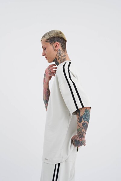 Machinist Men's Gray Oversize Suit - Basic Striped Sleeves