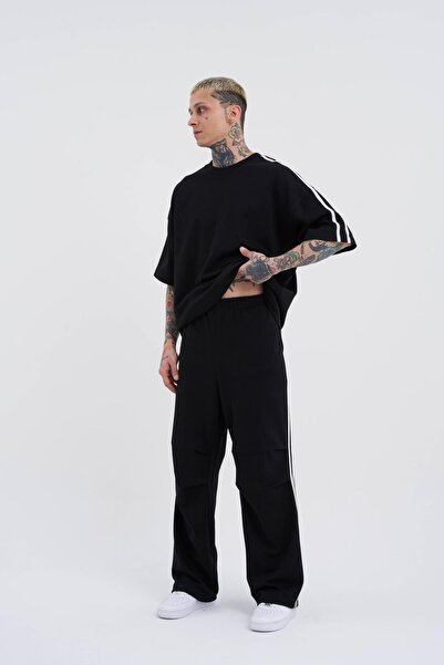 Machinist Men's Oversize Black Suit - Basic Striped Sleeves