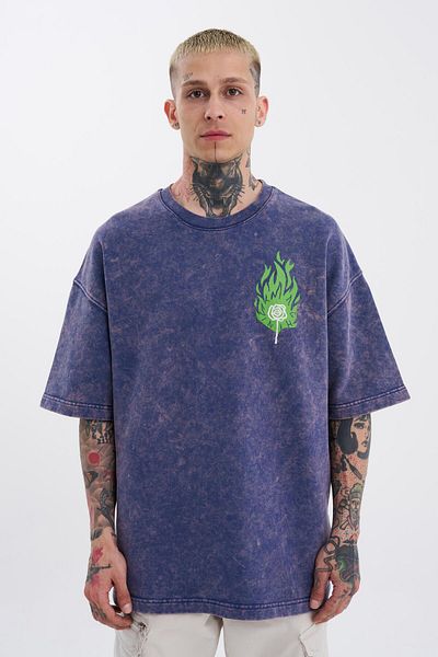 Machinist Tricou cu pete supradimensionat albastru bleumarin - Imprimat cu pensula spălat pentru bărbați