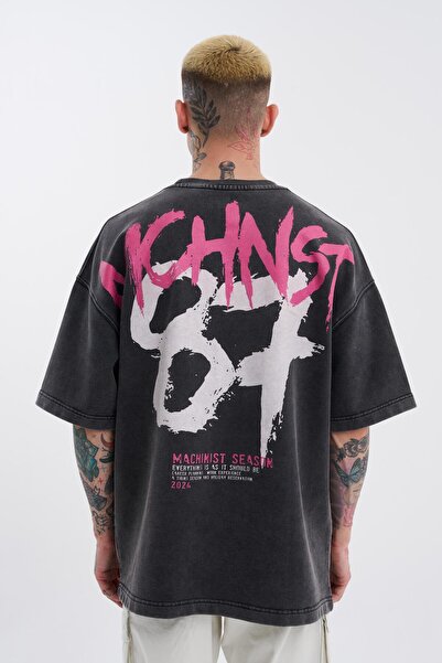 Machinist Ανδρικό μπλουζάκι oversized Asphalt - Washable Brush με τύπωμα