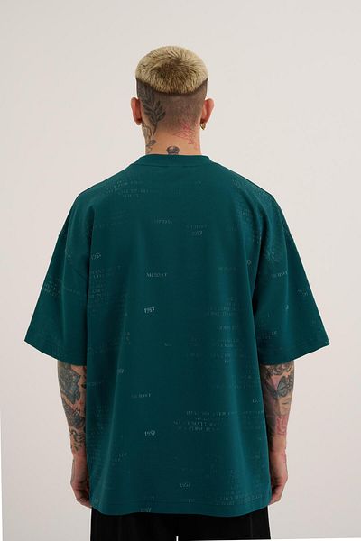 Machinist Petrol Green Printed Men's Oversize T-Shirt