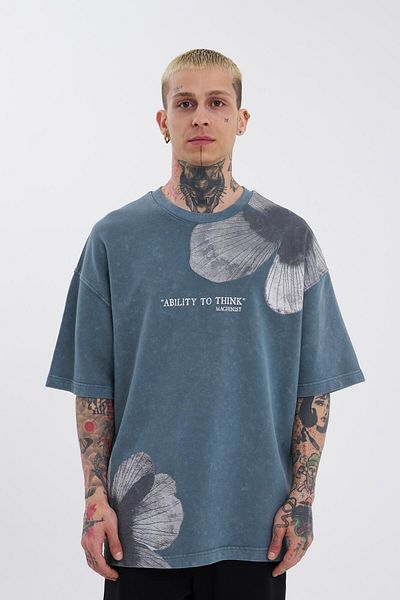 Machinist Tricou oversize pentru bărbați - imprimat cu flori lavabile, Ghost Cloudy