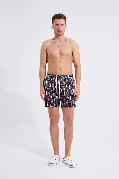 Machinist Men's Seagulls Printed - Black Sailing Sea Shorts