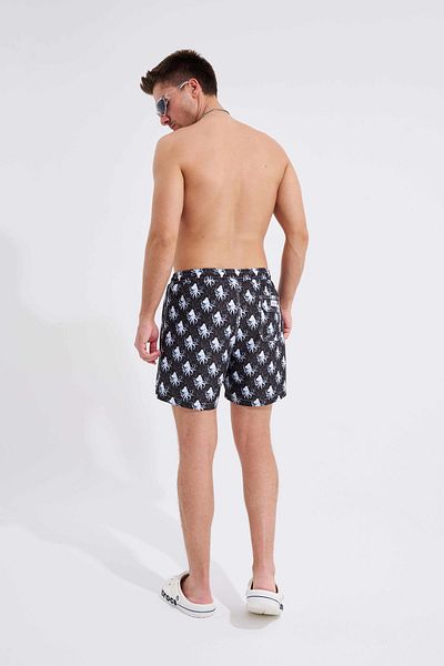 Machinist Men's Black and White Octobus Printed Swim Shorts
