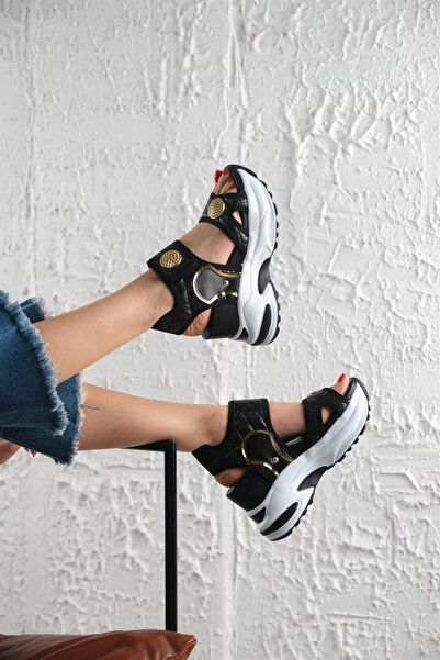 Modanizm Achilles Wedge Heeled Black Sandals