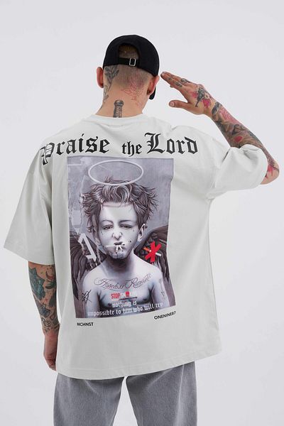 Machinist Bad Angels Printed Men's Gray Oversize T-Shirt