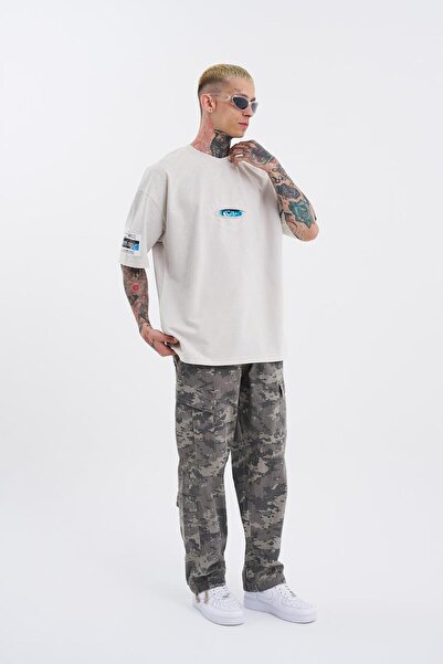 Machinist Ανδρικό Born Again Eye Washable - Ανοιχτό μπεζ υπερμεγέθη μπλουζάκι με κηλίδες