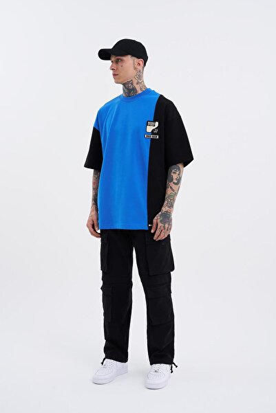 Machinist Ανδρικό μπλουζάκι με τεχνικό κέντημα με σκισίματα, ανοιχτό μπλε