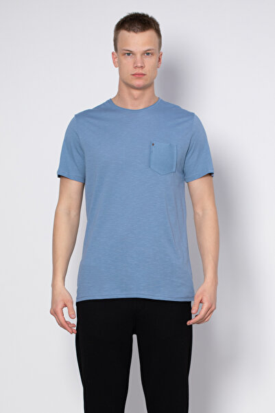 BARRELS AND OIL T-Shirt with Chest Pocket - Blue