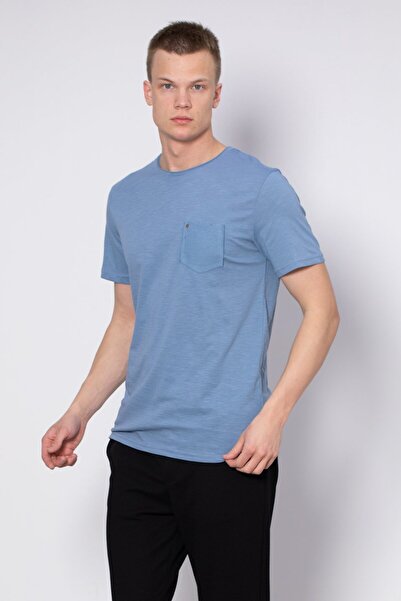 BARRELS AND OIL T-Shirt with Chest Pocket - Blue