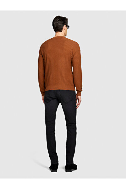 Sisley Ανδρικό πουλόβερ με λαιμόκοψη καφέ μάλλινο μείγμα