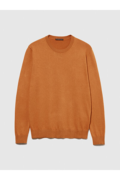 Sisley Ανδρικό πουλόβερ με λαιμόκοψη καφέ καλλιτεχνικό βαμβακερό