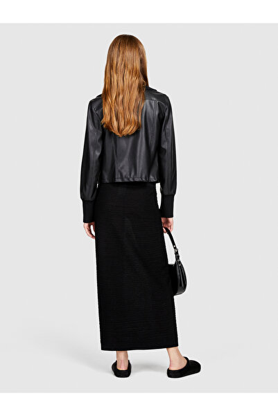 Sisley Black Lurex Fitted Midi Knitwear Women's Skirt