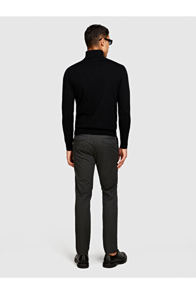 Sisley Ανδρικό πουλόβερ με γιακά από μαύρο βαμβακερό μείγμα