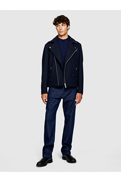 Sisley Мъжки палто от смесена вълна в тъмносин цвят с кръстосано закопчаване